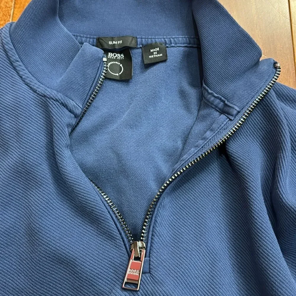 Hugo Boss Mens Blue Long Sleeve 1/4 Zip Pullover Jacket‎ Size M